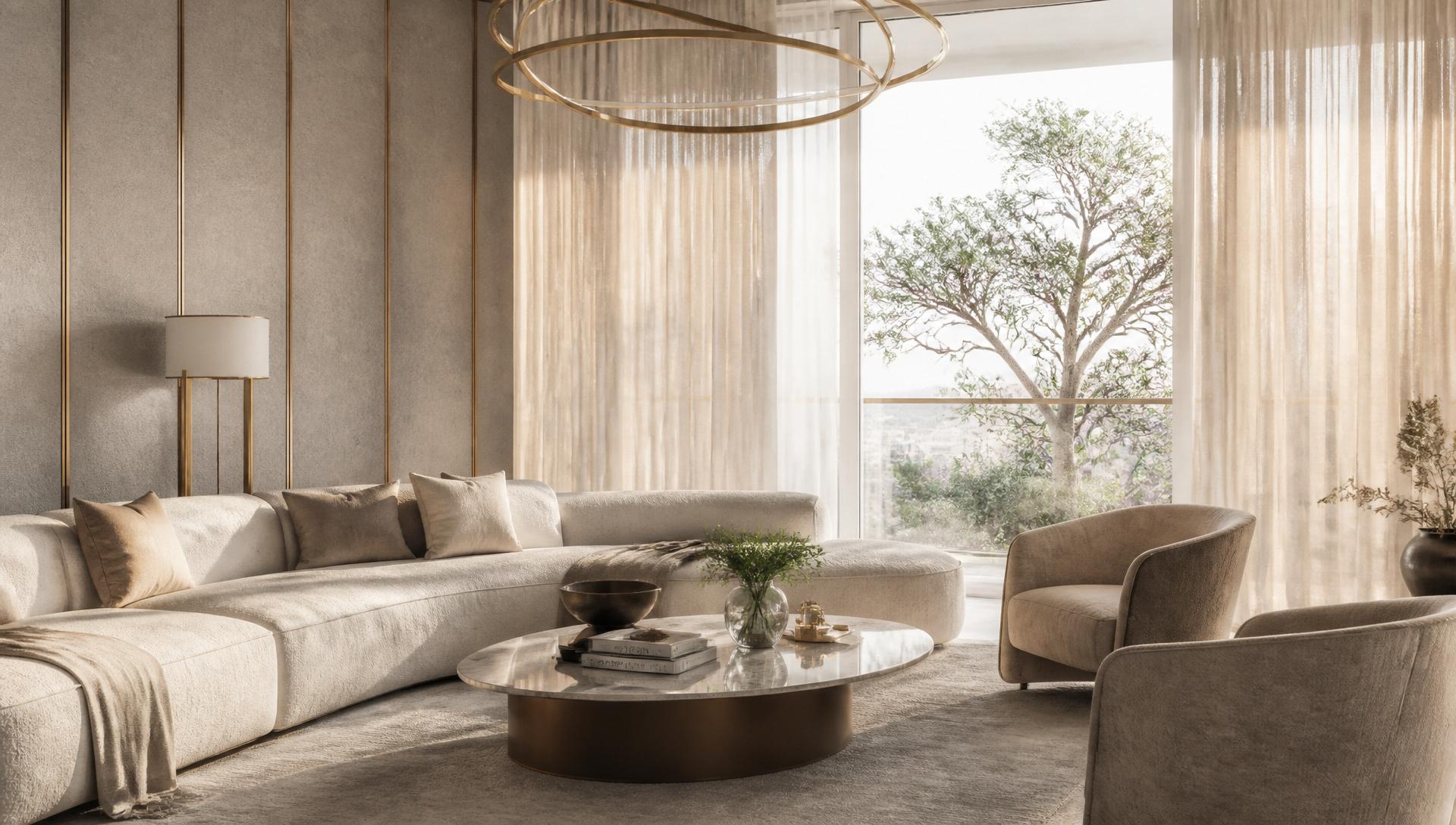 Interior de lujo con cortinas elegantes y diseño refinado